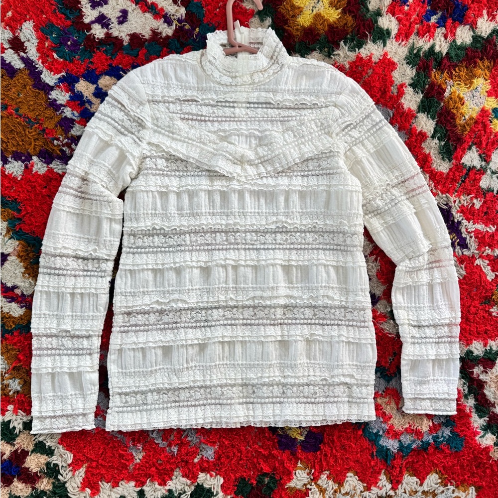 Textured White Long Sleeve Top